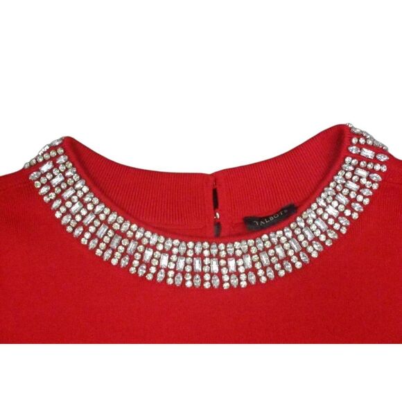 Talbots Red Knit Blouse Embellished Jeweled Neckline Sweater Career Comfort NEW - Picture 3 of 9